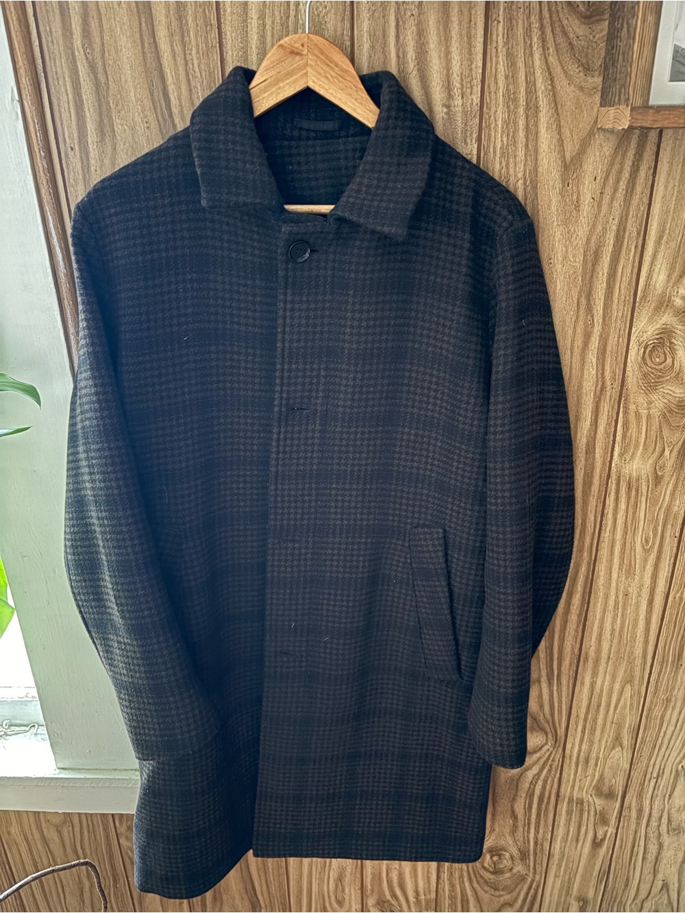 Abercrombie & Fitch Men's Black & Brown Plaid Pea Coat